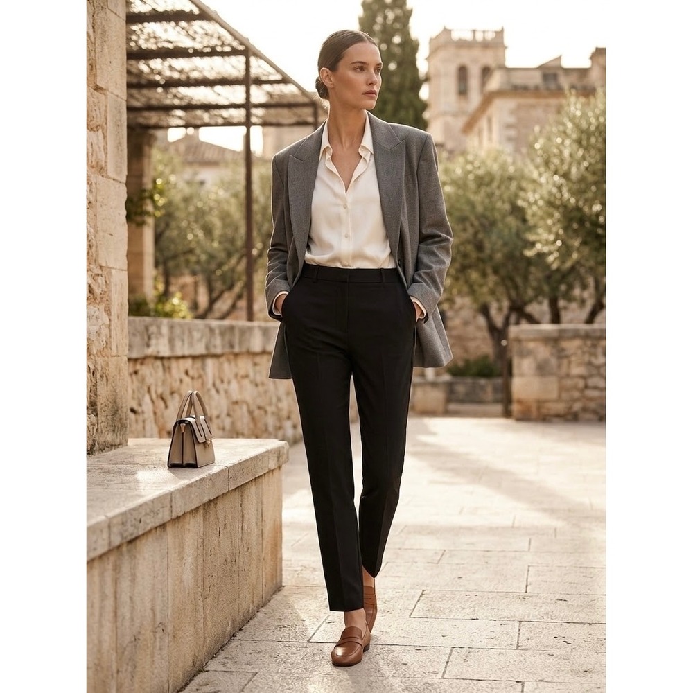 Zara Womens Black Slim Ankle Trousers Pants Size XS Cotton Blend Tailored Office